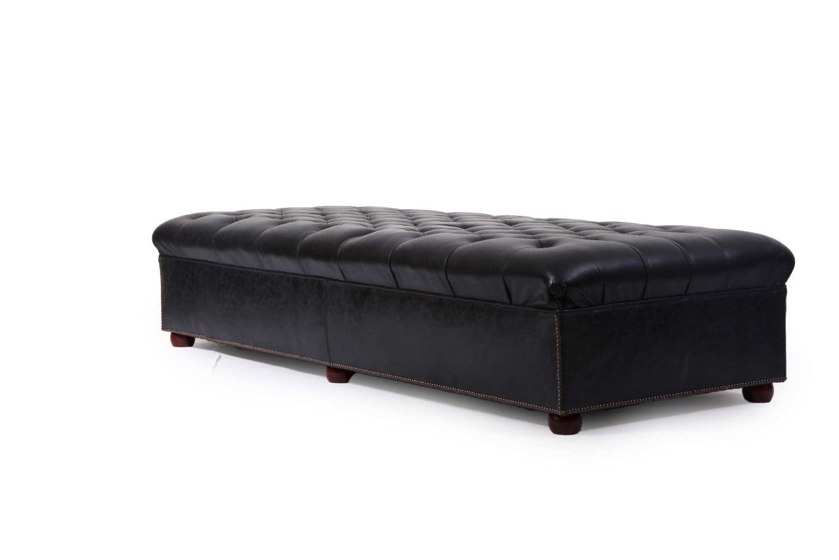 Panca chesterfield 8 posti vintage inglese originale in pelle nera antracite - Antichità Sale
