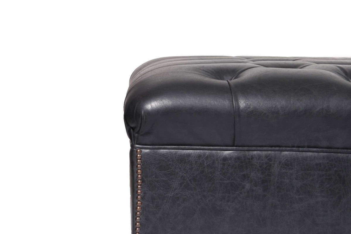Panca chesterfield 8 posti vintage inglese originale in pelle nera antracite - Antichità Sale