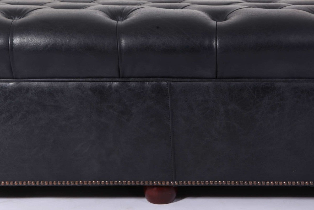 Panca chesterfield 8 posti vintage inglese originale in pelle nera antracite - Antichità Sale