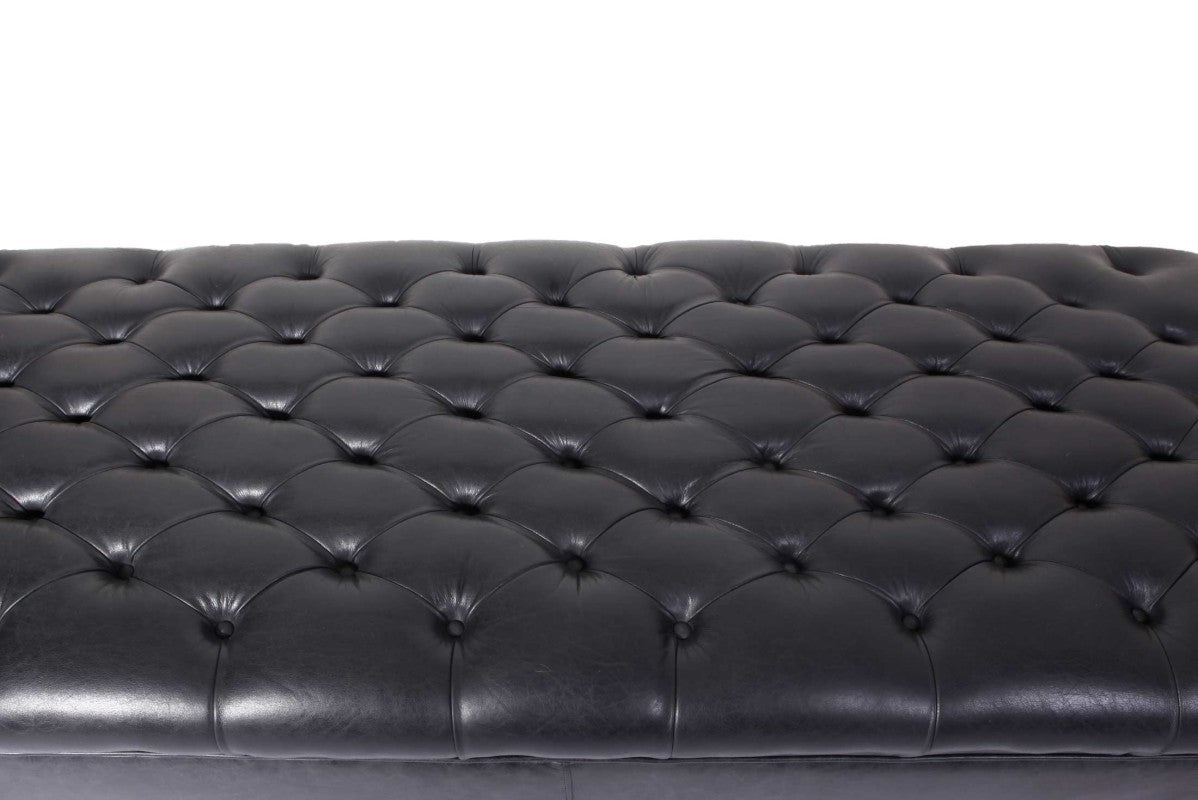 Panca chesterfield 8 posti vintage inglese originale in pelle nera antracite - Antichità Sale