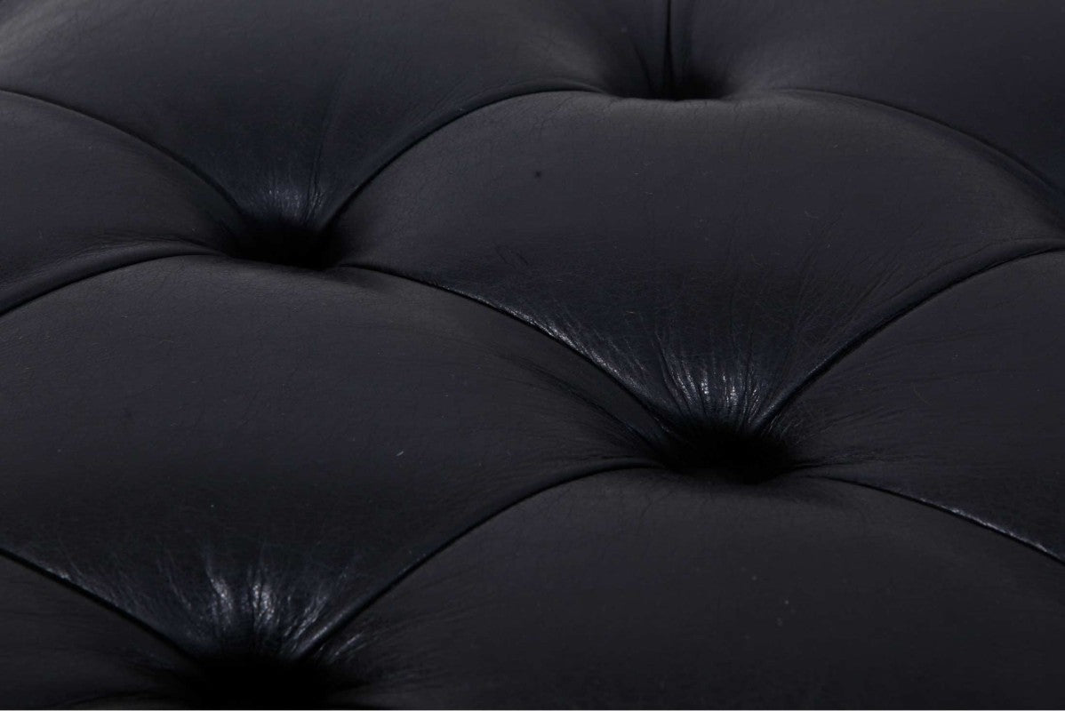 Panca chesterfield 8 posti vintage inglese originale in pelle nera antracite - Antichità Sale