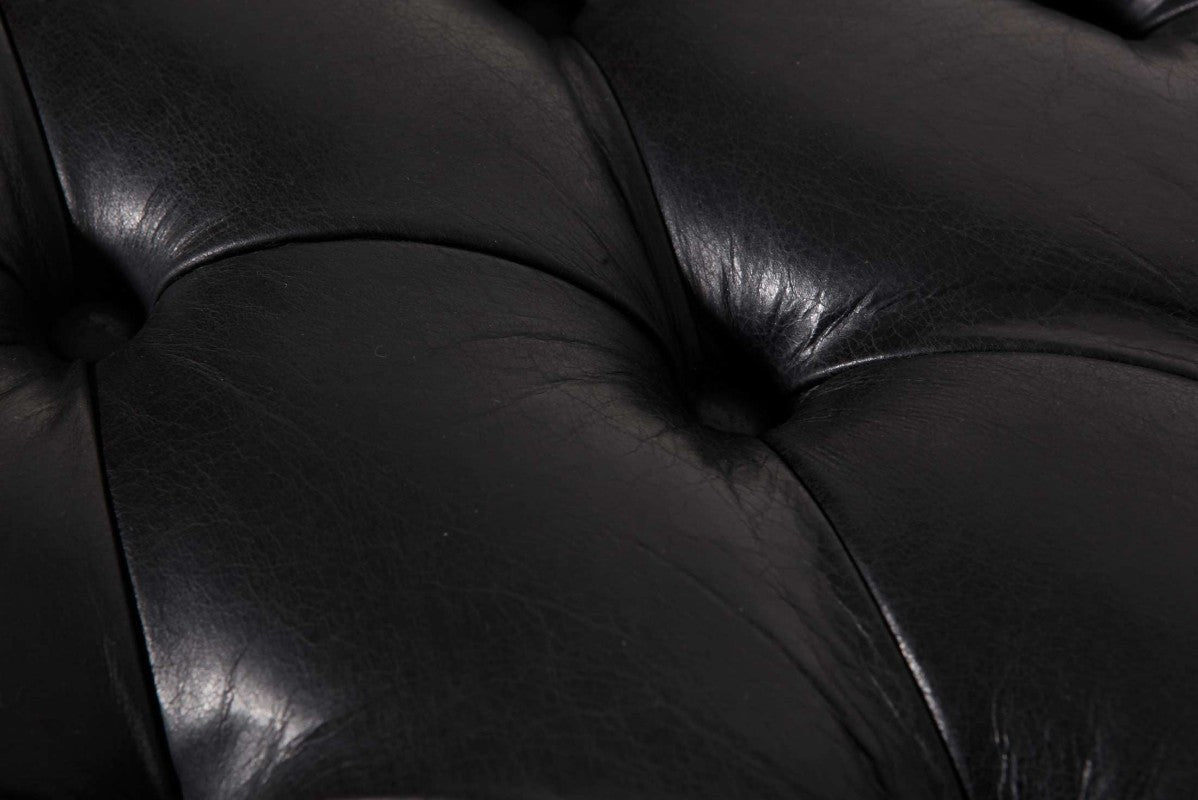 Panca chesterfield 8 posti vintage inglese originale in pelle nera antracite - Antichità Sale