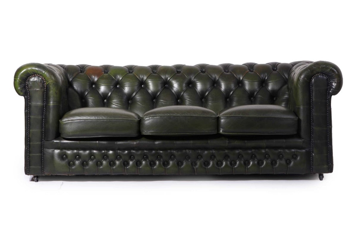Divano chesterfield 3 posti club vintage inglese originale verde - Antichità Sale