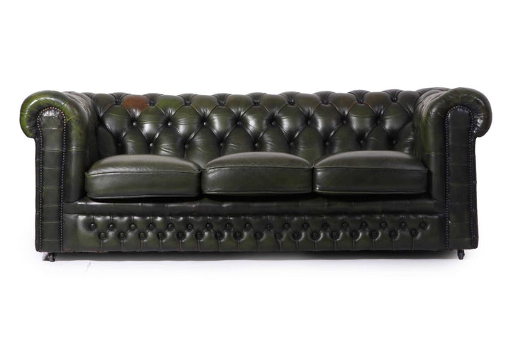 Divano chesterfield 3 posti club vintage inglese originale verde