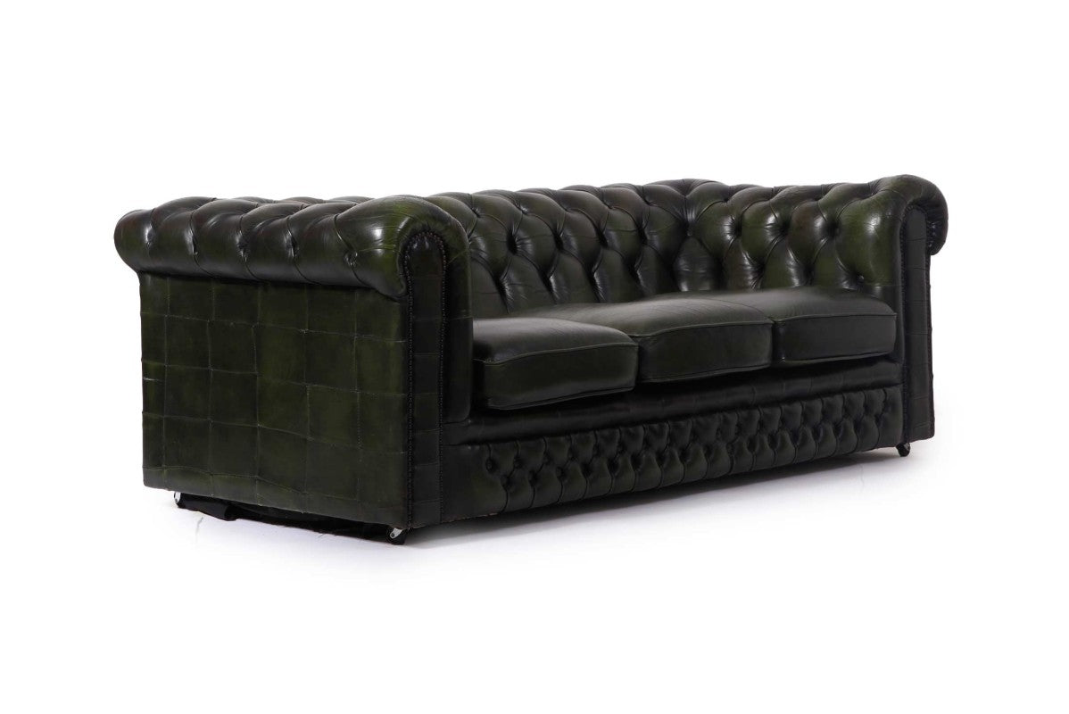 Divano chesterfield 3 posti club vintage inglese originale verde - Antichità Sale