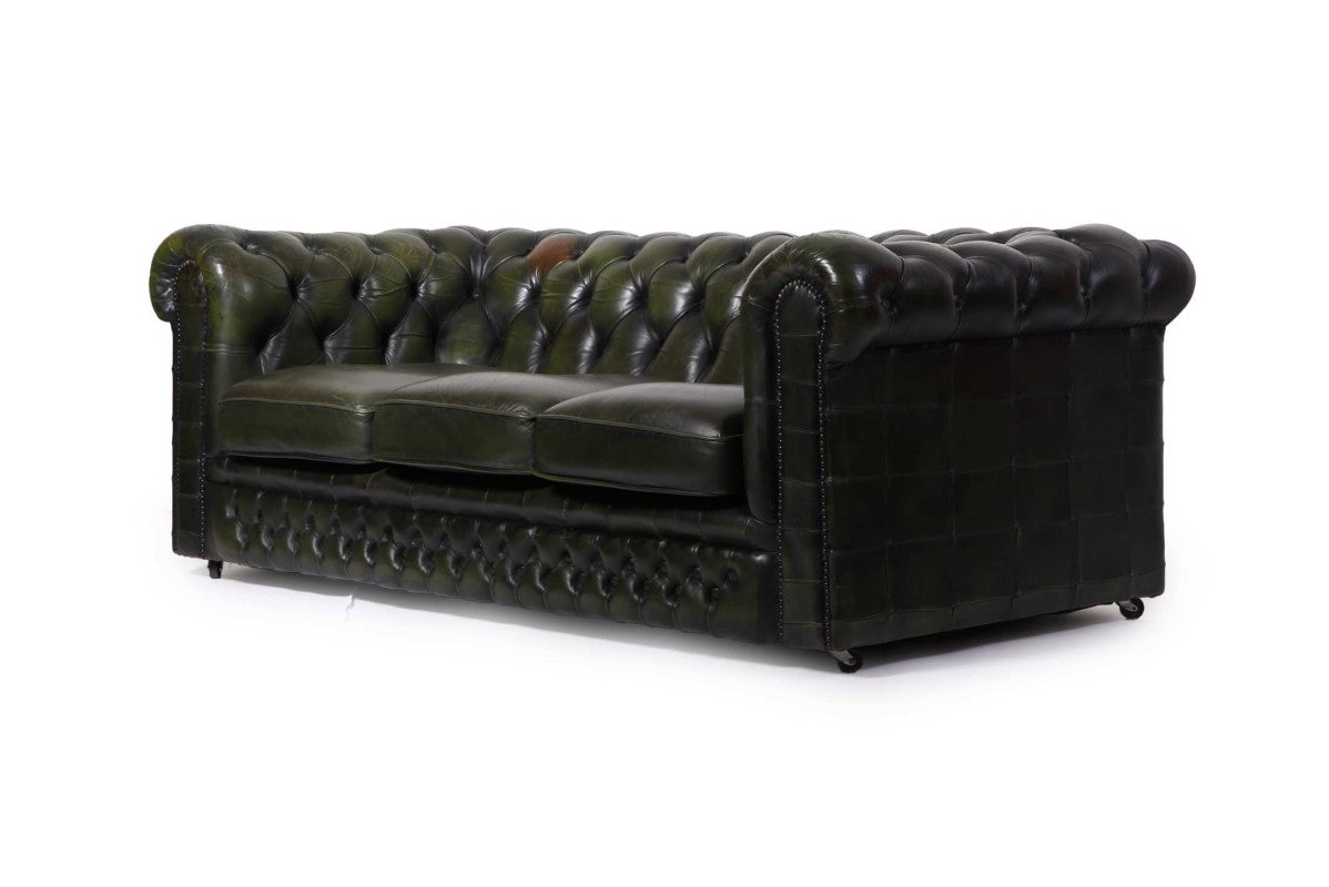 Divano chesterfield 3 posti club vintage inglese originale verde - Antichità Sale