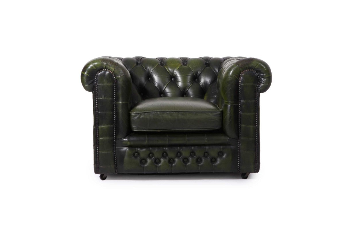 Poltrona chesterfield club vintage inglese originale verde - Antichità Sale