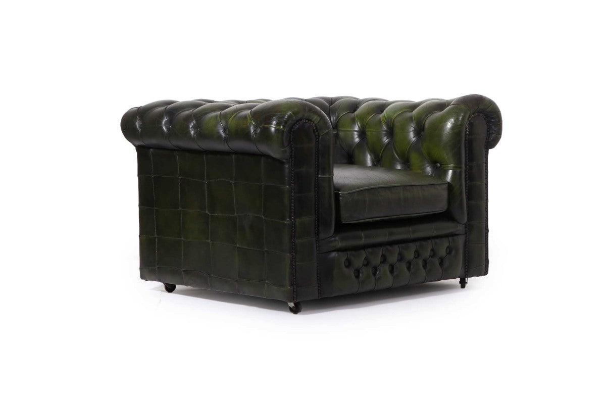 Poltrona chesterfield club vintage inglese originale verde - Antichità Sale