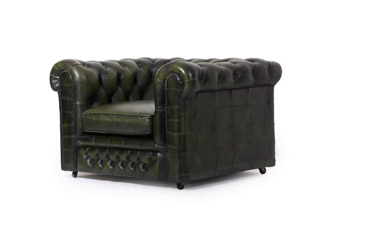 Poltrona chesterfield club vintage inglese originale verde - Antichità Sale