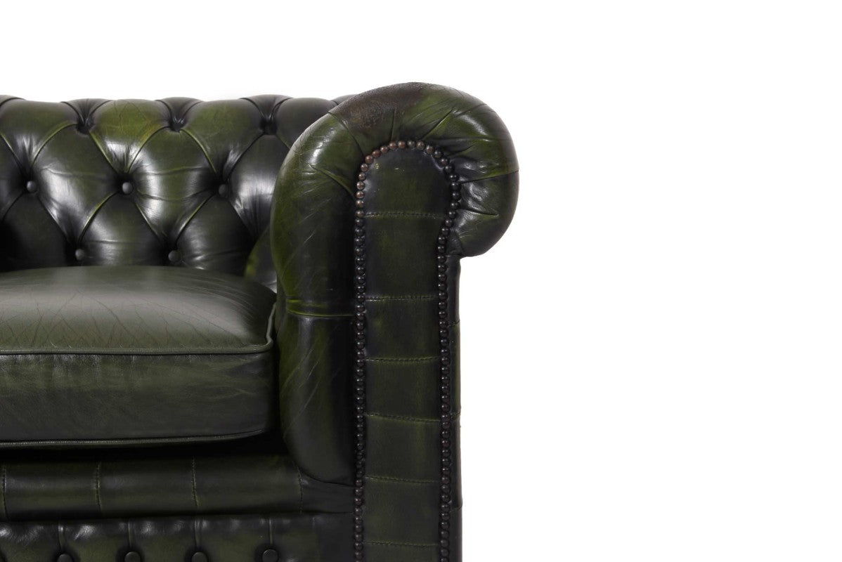Poltrona chesterfield club vintage inglese originale verde - Antichità Sale