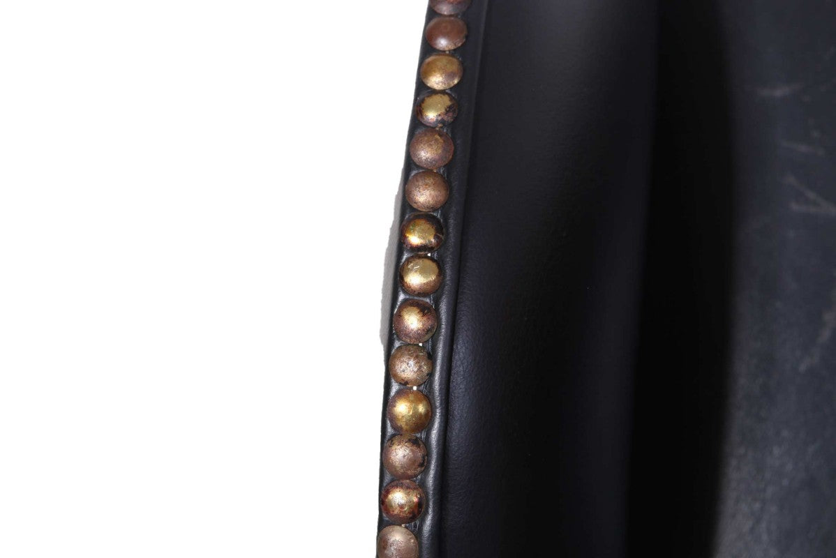 Antica coppia di poltrone wing back o bergere inglese originale in pelle nera - Antichità Sale