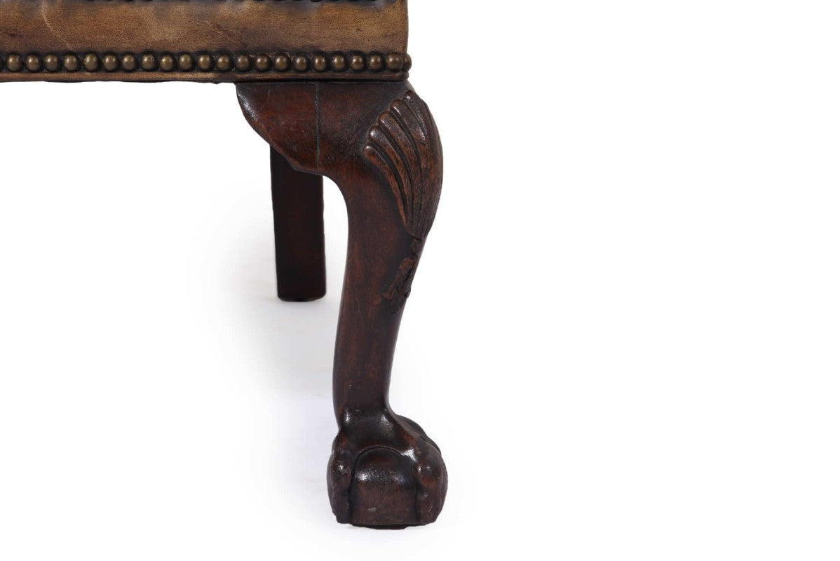 Antica coppia di poltrone wing back o bergere inglese originale in cuoio cognac - Antichità Sale