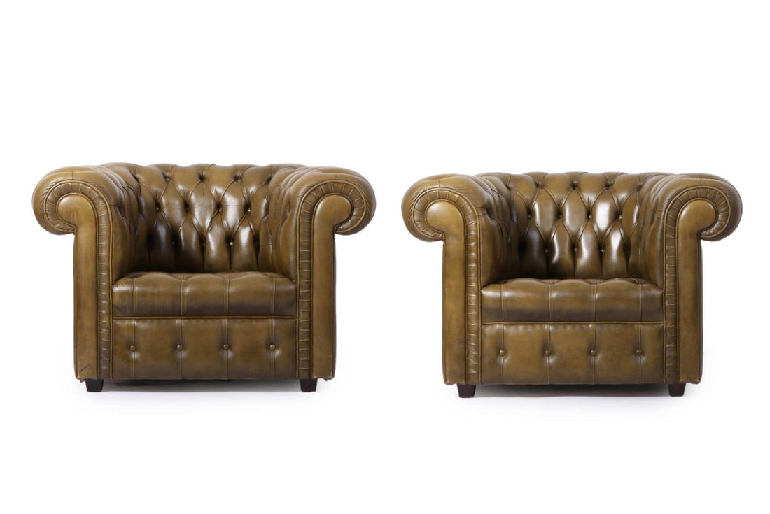 Coppia di poltrone chesterfield club vintage verde oliva