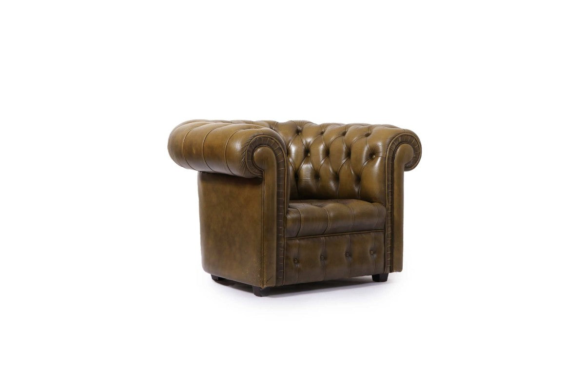 Coppia di poltrone chesterfield club vintage verde oliva - Antichità Sale