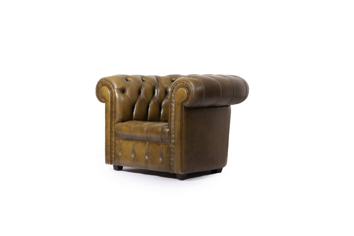 Coppia di poltrone chesterfield club vintage verde oliva - Antichità Sale