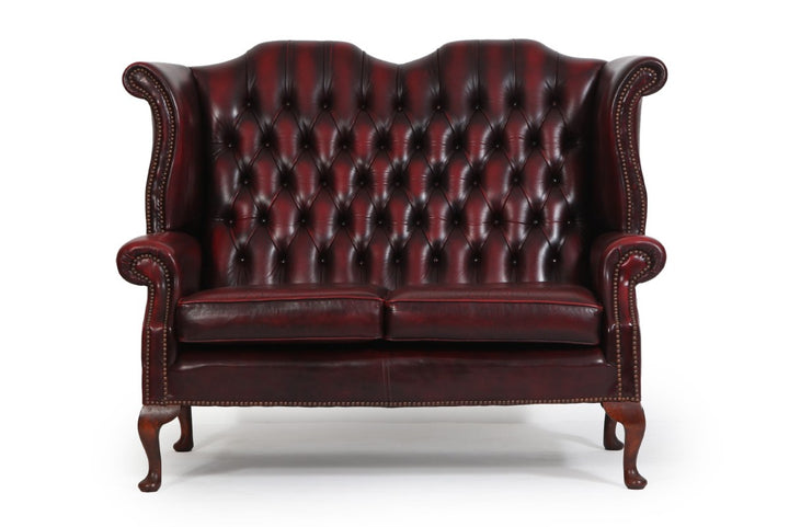 Divano 2 posti chesterfield Queen Anne vintage originale bordeaux