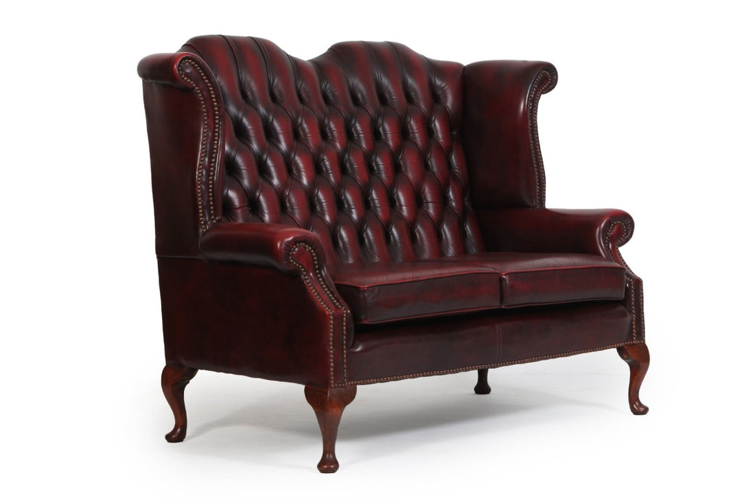 Divano 2 posti chesterfield Queen Anne vintage originale bordeaux