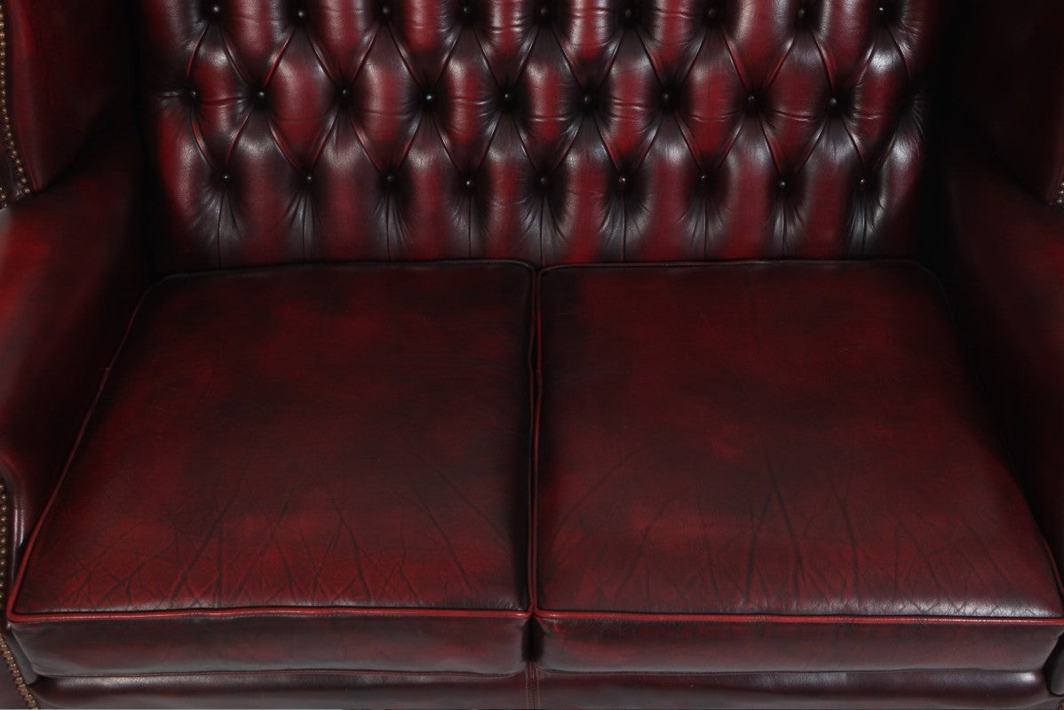 Divano 2 posti chesterfield Queen Anne vintage originale bordeaux