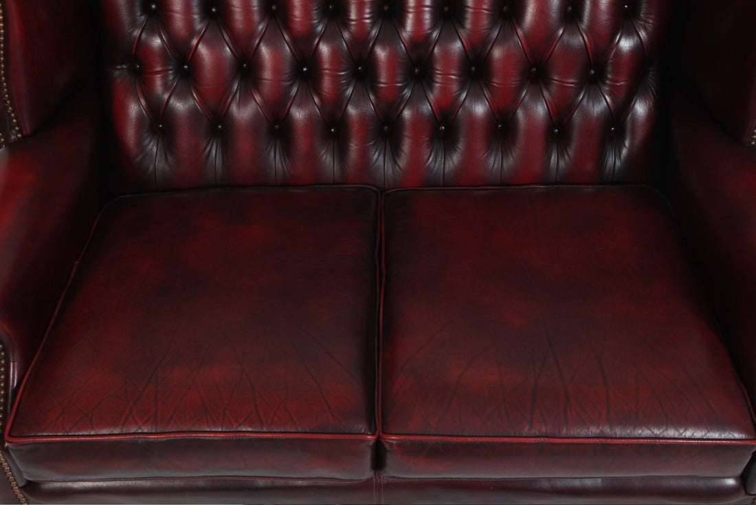 Divano 2 posti chesterfield Queen Anne vintage originale bordeaux