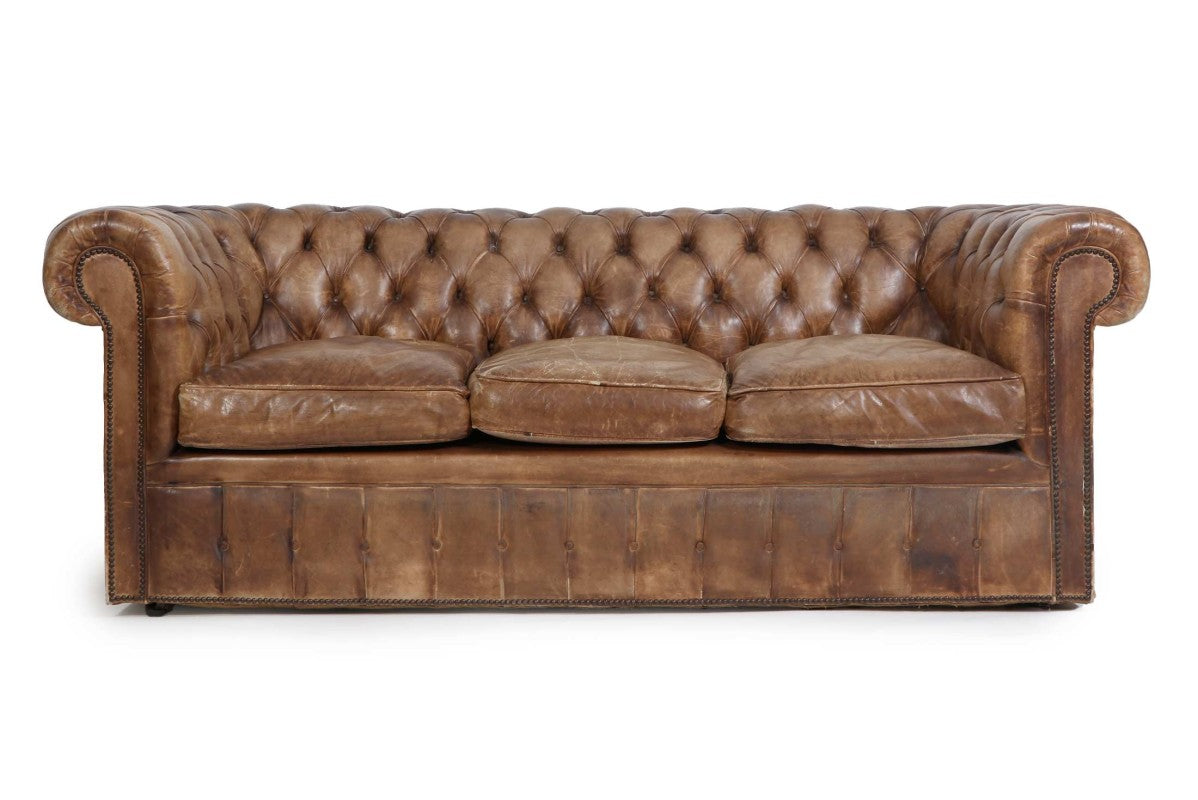 Antico divano 3 posti chesterfield club inglese originale marrone cognac - Antichità Sale