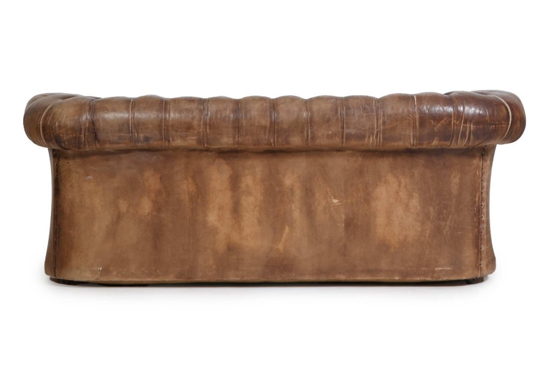 Antico divano 3 posti chesterfield club inglese originale marrone cognac