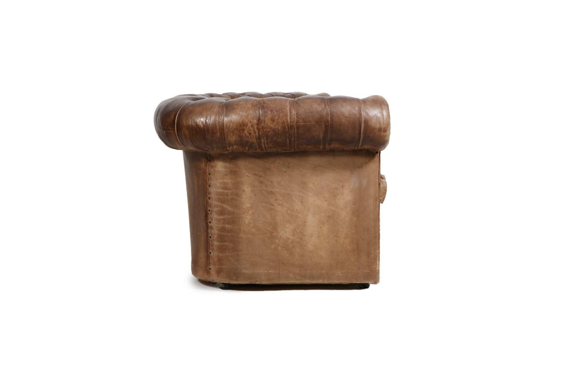Antico divano 3 posti chesterfield club inglese originale marrone cognac