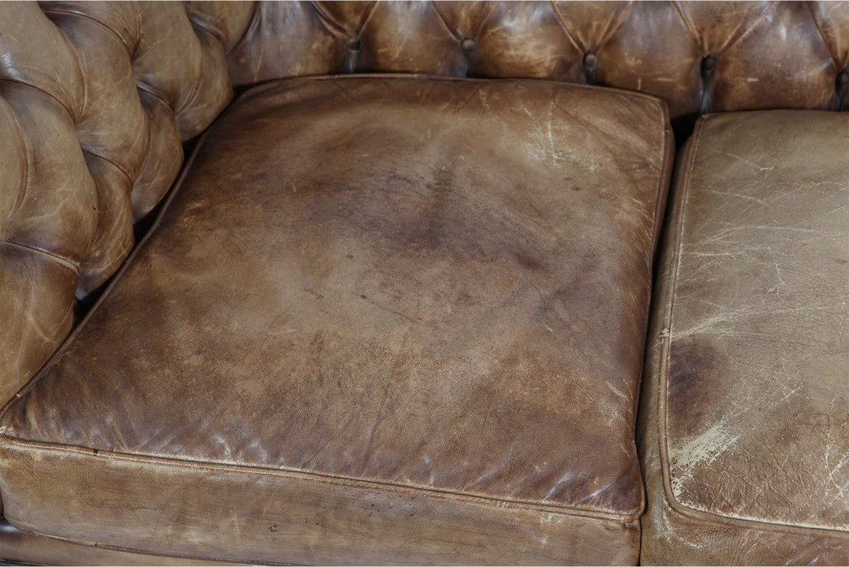 Antico divano 3 posti chesterfield club inglese originale marrone cognac - Antichità Sale