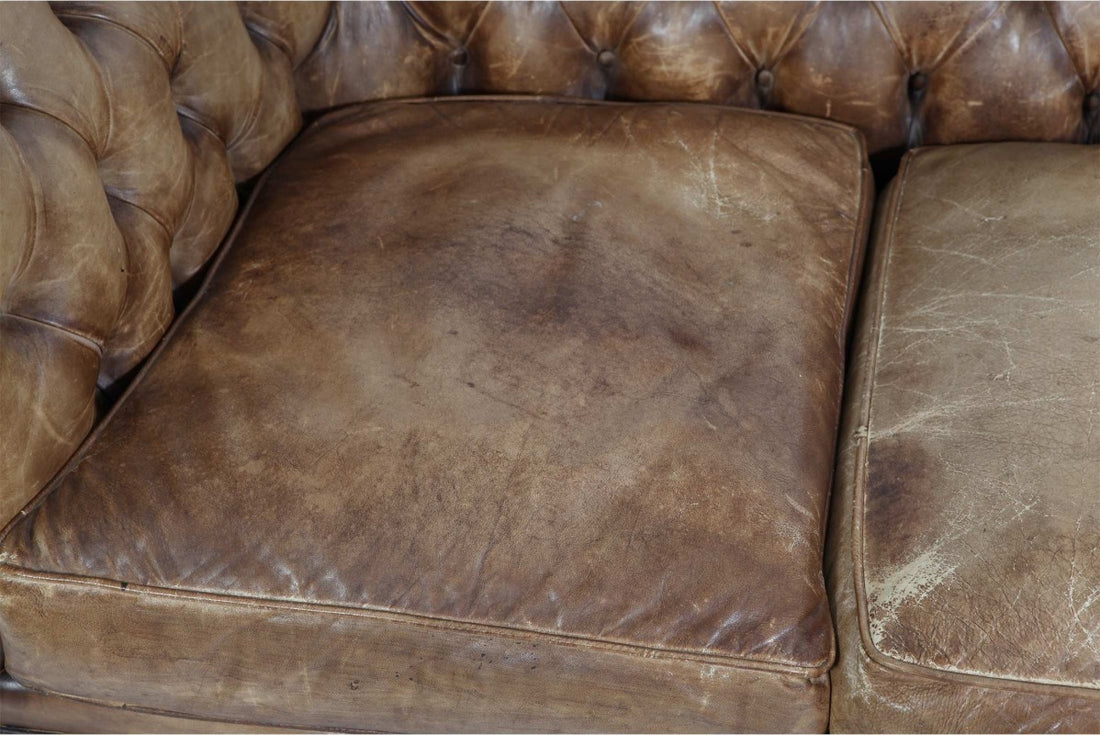 Antico divano 3 posti chesterfield club inglese originale marrone cognac