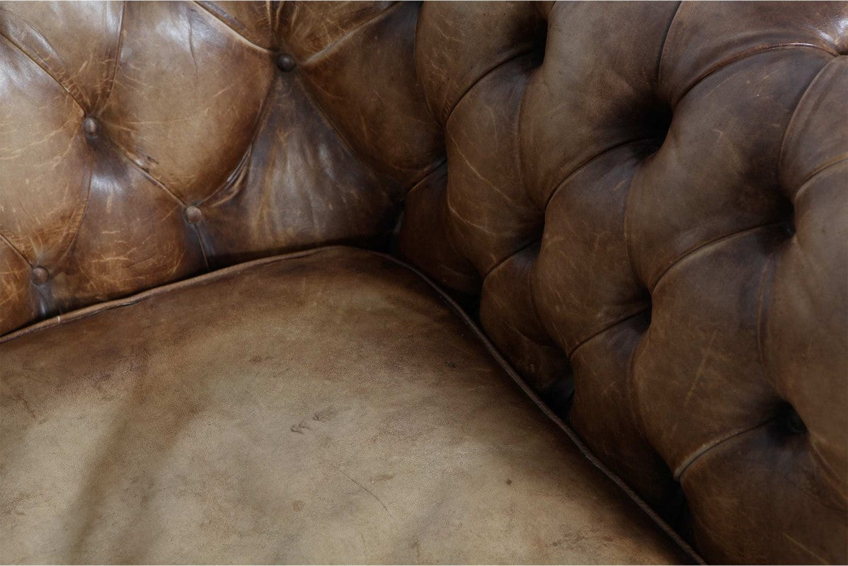 Antico divano 3 posti chesterfield club inglese originale marrone cognac - Antichità Sale