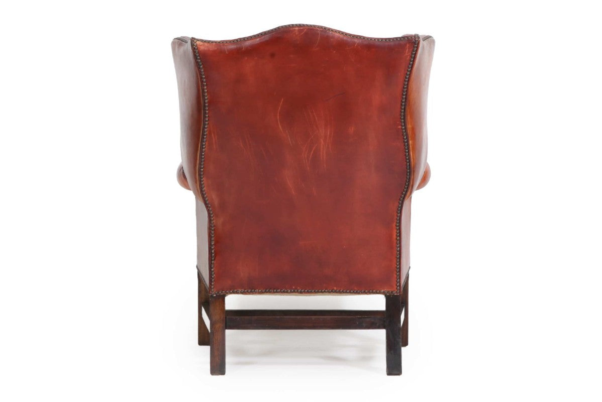 Antica poltrona chesterfield bergere inglese originale rosso corallo - Antichità Sale