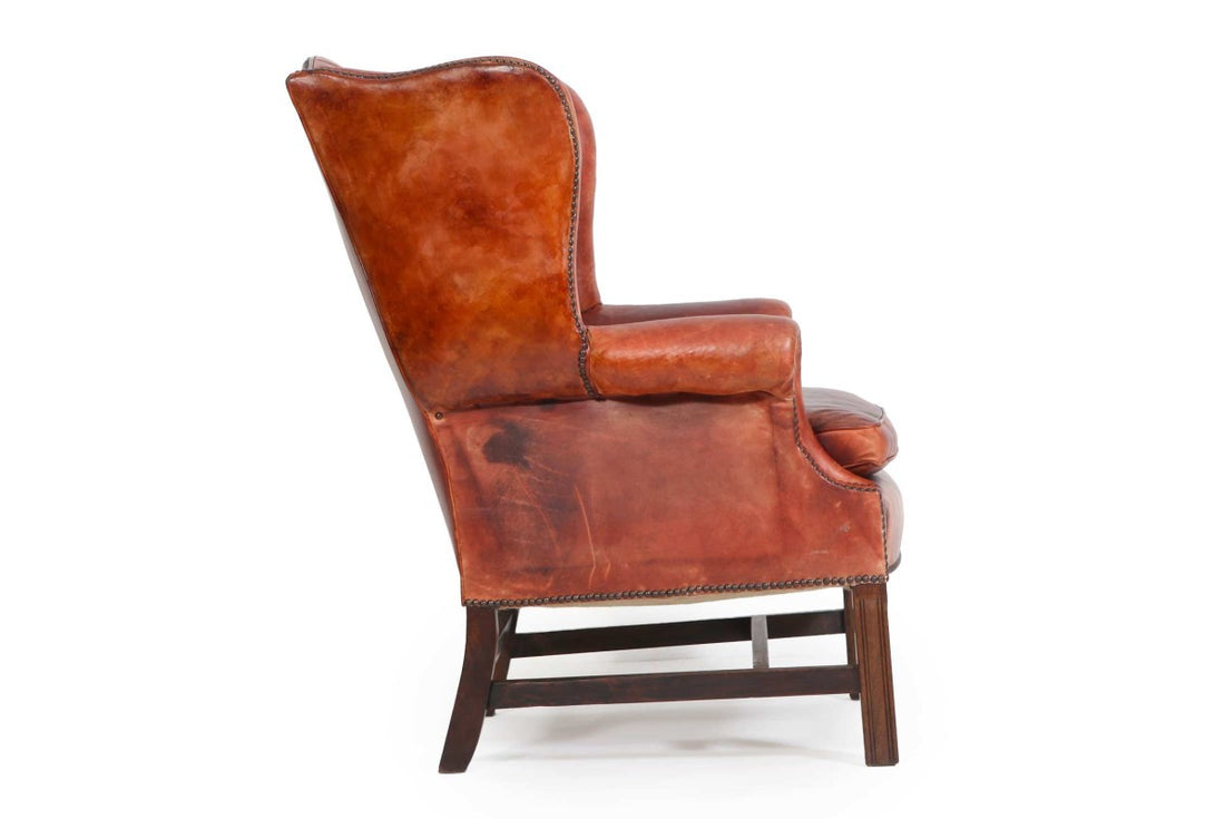 Antica poltrona chesterfield bergere inglese originale rosso corallo