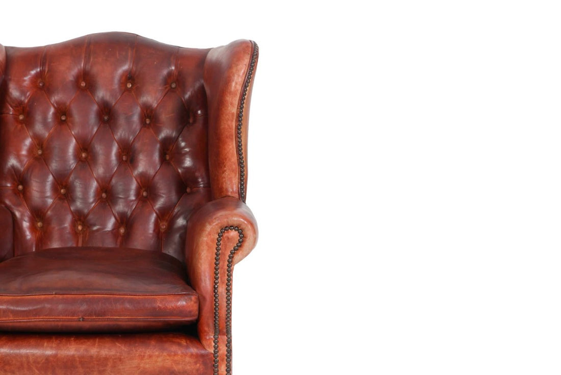 Antica poltrona chesterfield bergere inglese originale rosso corallo