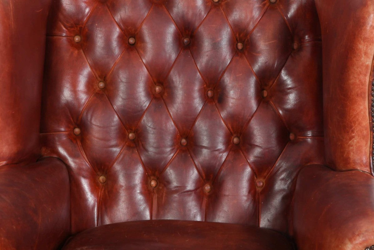 Antica poltrona chesterfield bergere inglese originale rosso corallo - Antichità Sale