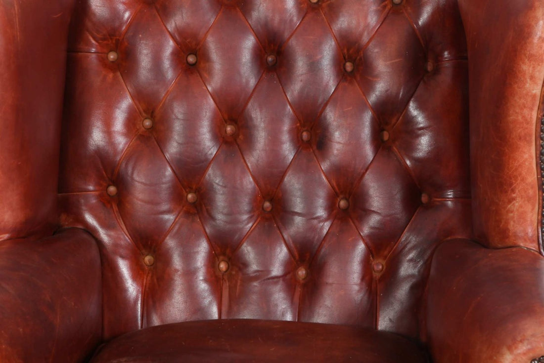 Antica poltrona chesterfield bergere inglese originale rosso corallo