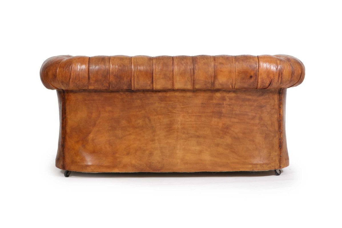 Antico divano 2 posti chesterfield club inglese originale marrone cognac - Antichità Sale