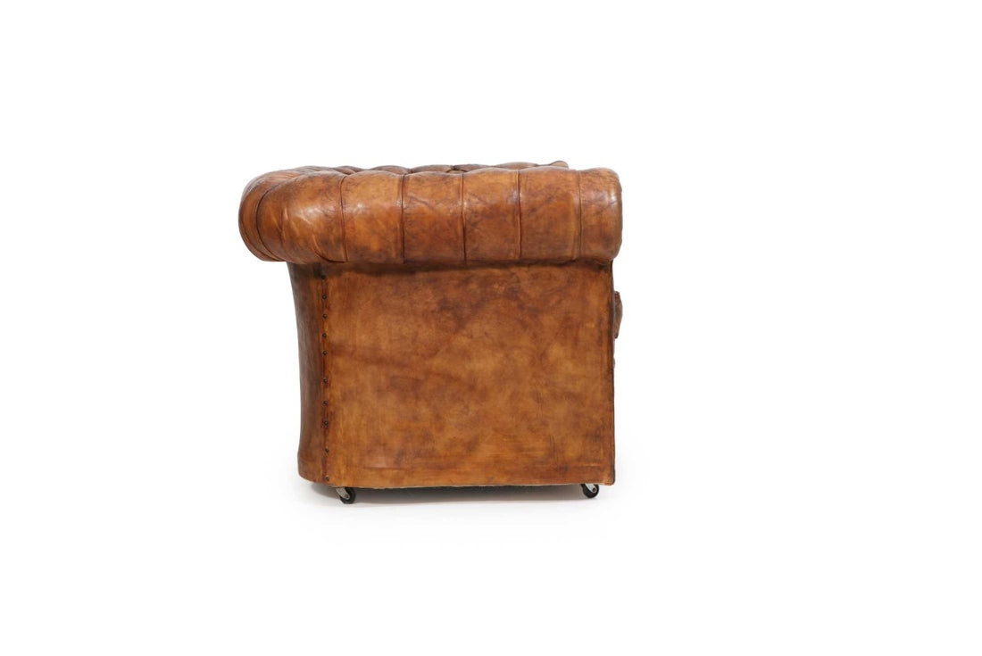 Antico divano 2 posti chesterfield club inglese originale marrone cognac