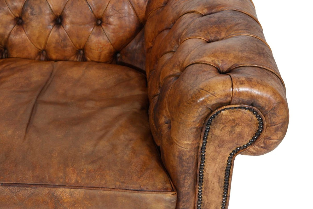 Antico divano 2 posti chesterfield club inglese originale marrone cognac - Antichità Sale