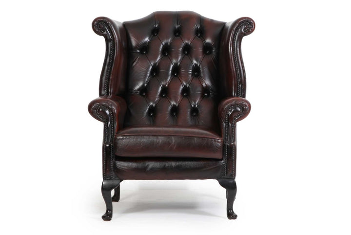 Poltrona chesterfield Queen Anne vintage inglese originale marrone