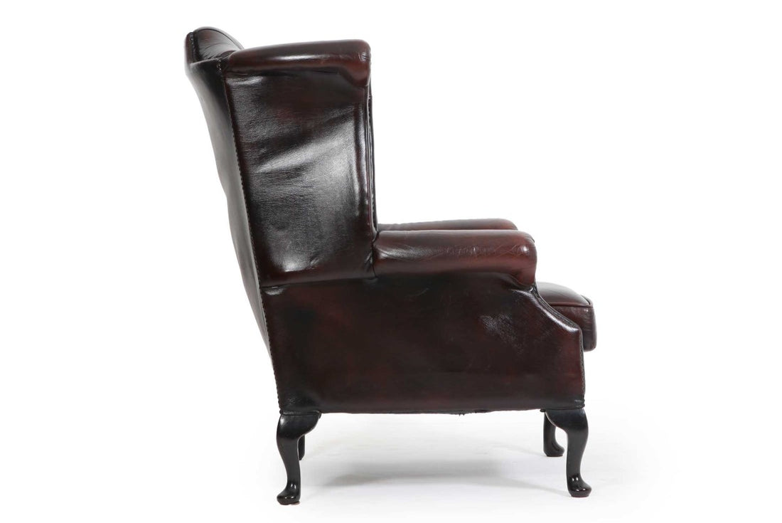 Poltrona chesterfield Queen Anne vintage inglese originale marrone