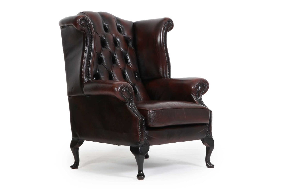 Poltrona chesterfield Queen Anne vintage inglese originale marrone