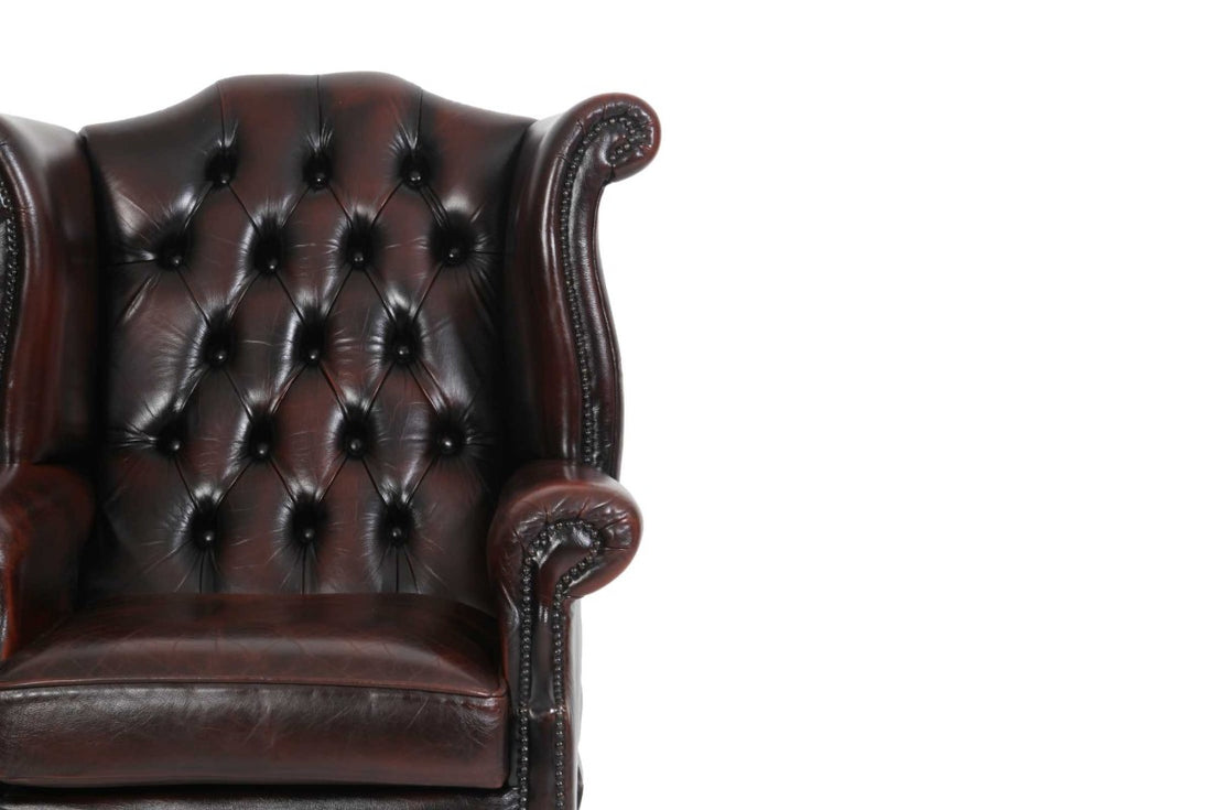 Poltrona chesterfield Queen Anne vintage inglese originale marrone