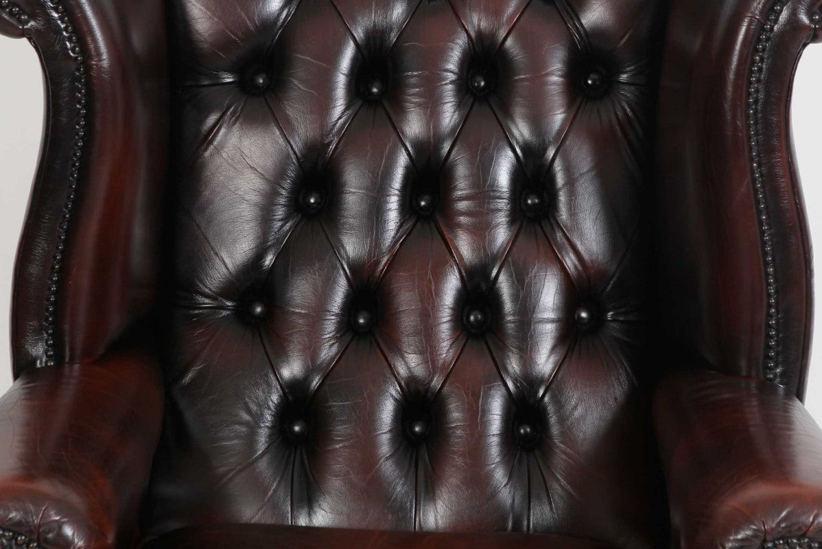 Poltrona chesterfield Queen Anne vintage inglese originale marrone