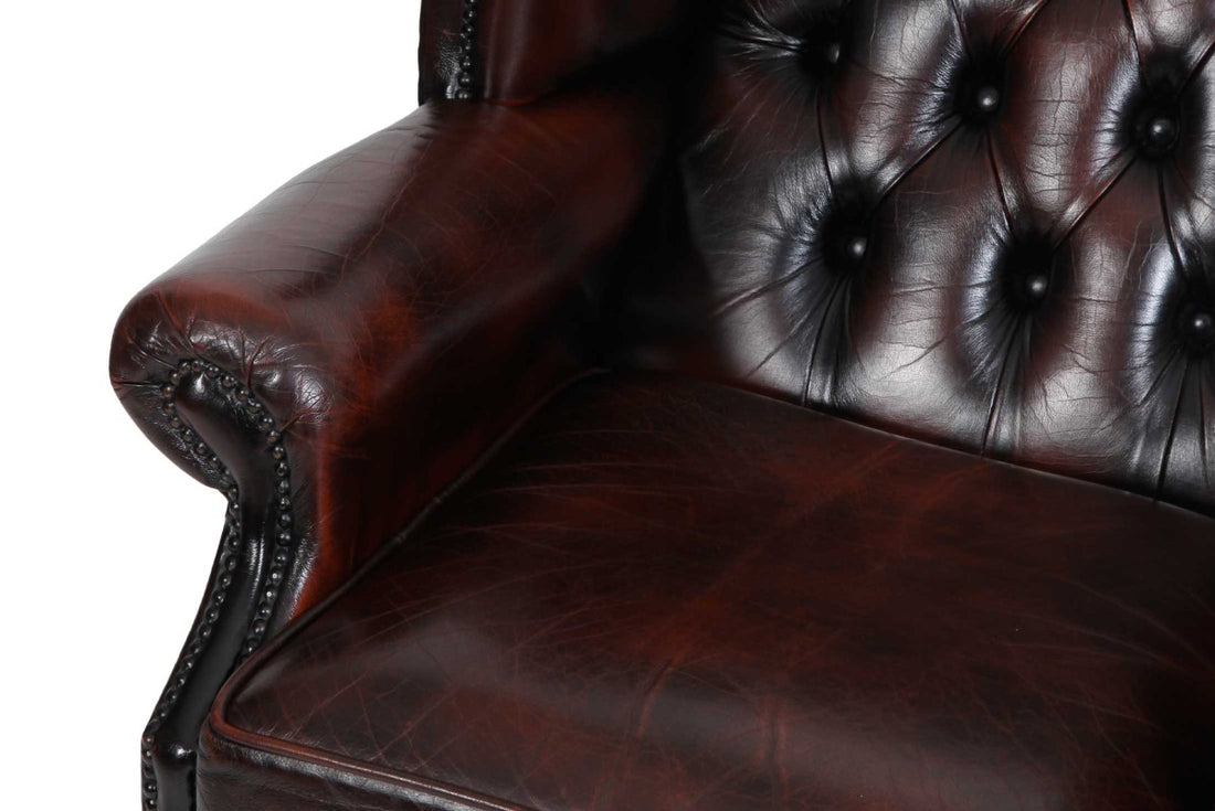 Poltrona chesterfield Queen Anne vintage inglese originale marrone