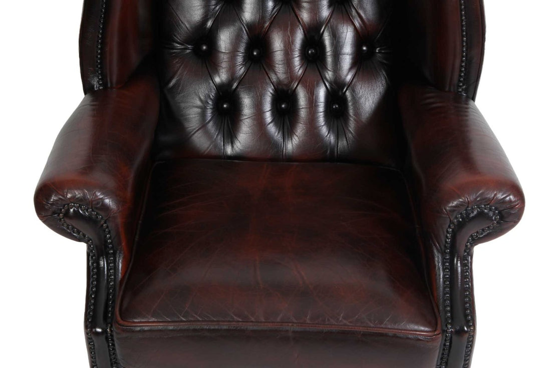 Poltrona chesterfield Queen Anne vintage inglese originale marrone