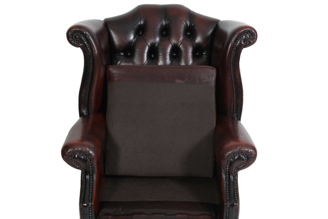 Poltrona chesterfield Queen Anne vintage inglese originale marrone