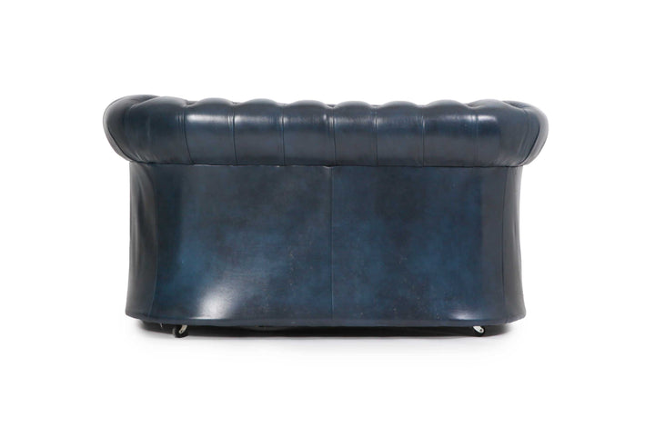 Divano 2 posti Chesterfield Club blu petrolio vintage originale inglese