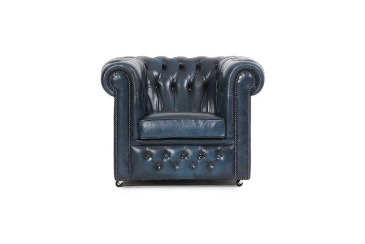 Poltrona Chesterfield Club blu petrolio vintage originale inglese