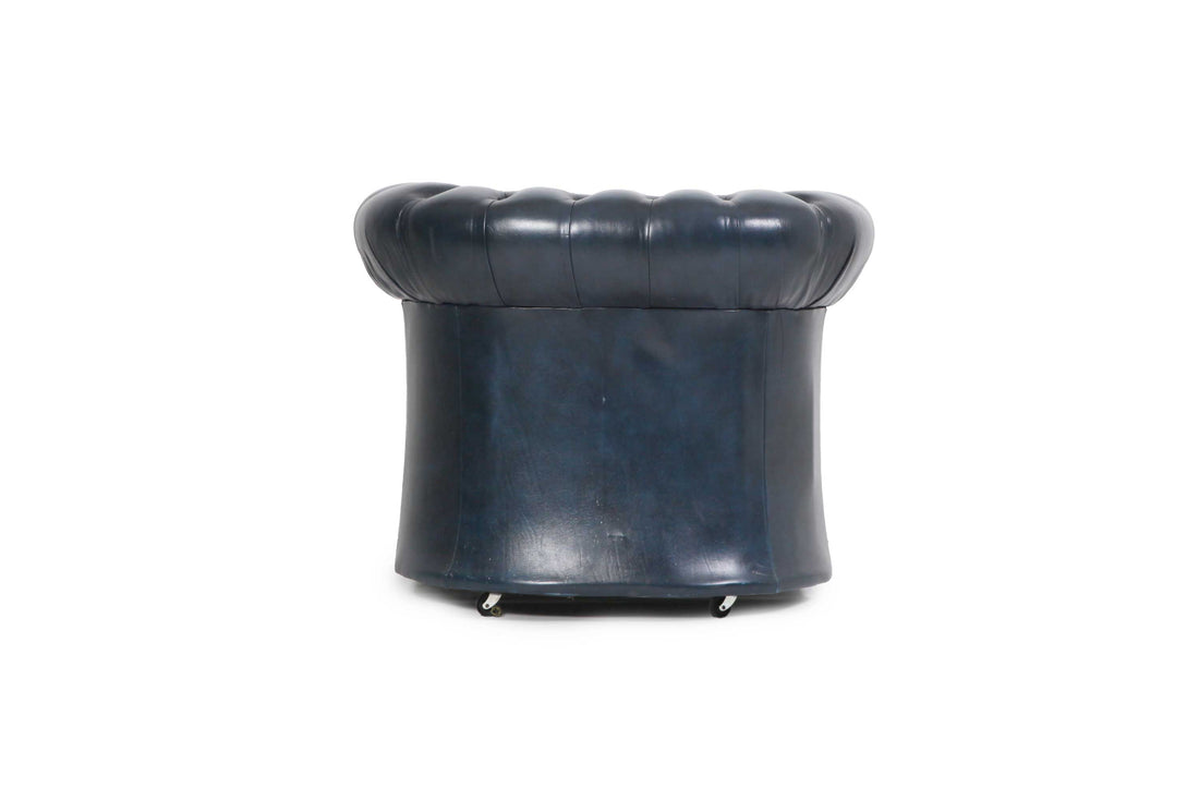 Poltrona Chesterfield Club blu petrolio vintage originale inglese - Antichità Sale