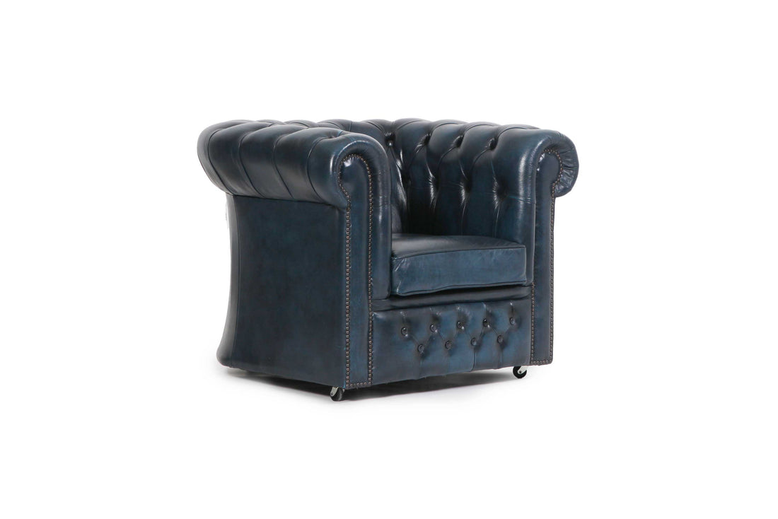 Poltrona Chesterfield Club blu petrolio vintage originale inglese - Antichità Sale