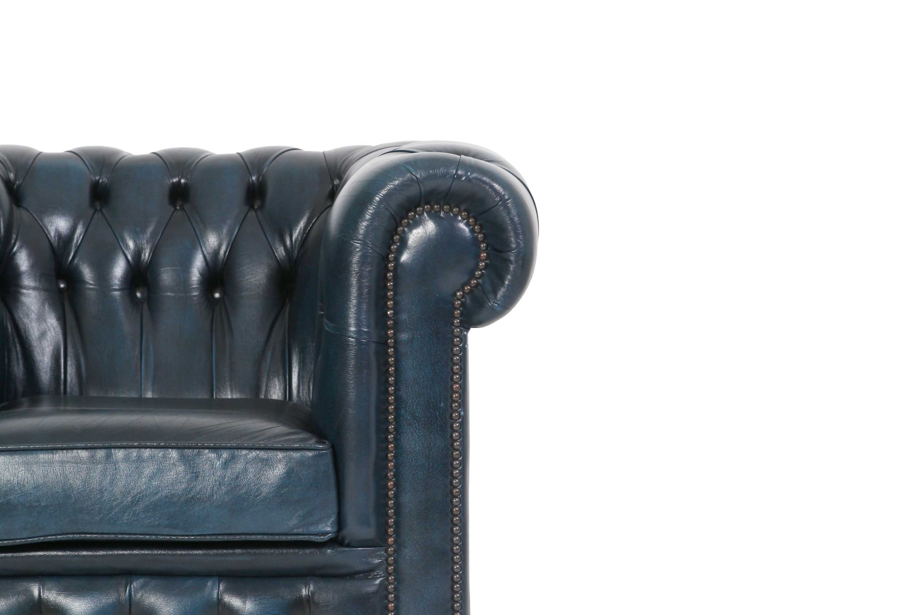 Poltrona Chesterfield Club blu petrolio vintage originale inglese - Antichità Sale